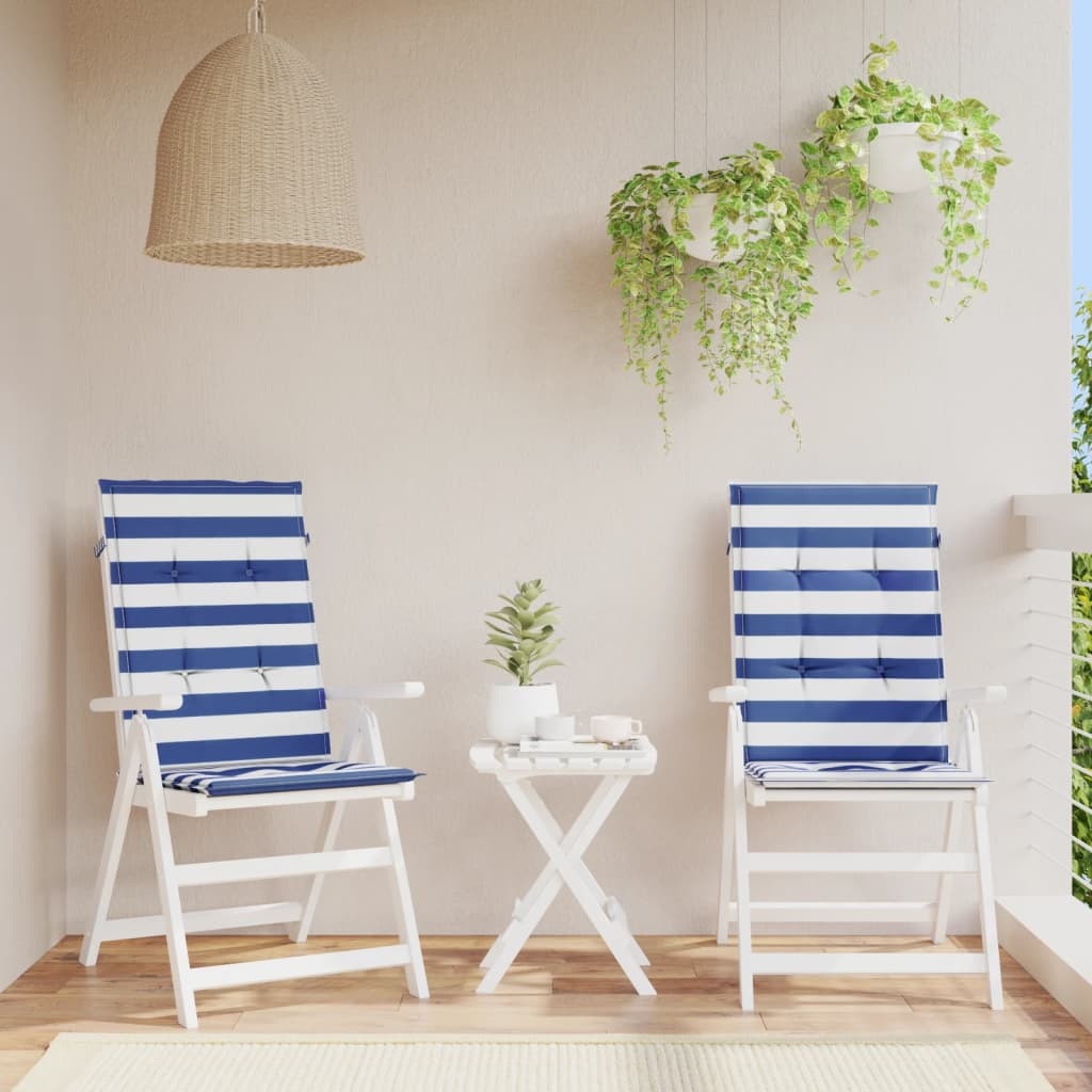 Coussins pour chaises longues 2 pcs Rayés bleu et blanc Tissu