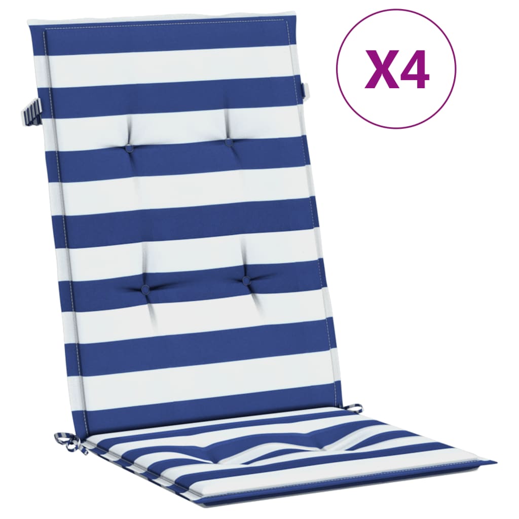Coussins pour chaises longues 4 pièces Tissu rayé bleu et blanc