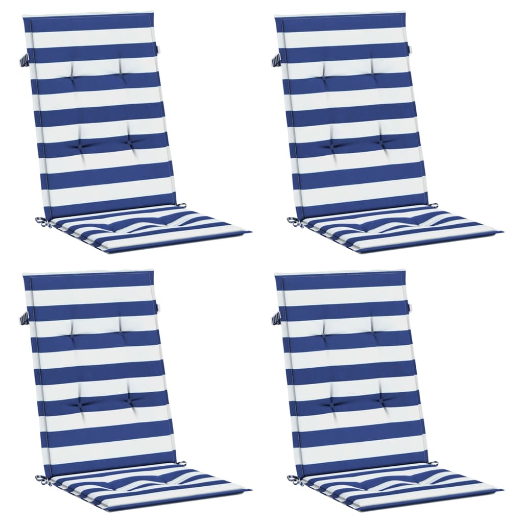 Coussins pour chaises longues 4 pièces Tissu rayé bleu et blanc