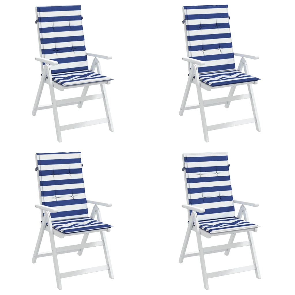 Coussins pour chaises longues 4 pièces Tissu rayé bleu et blanc