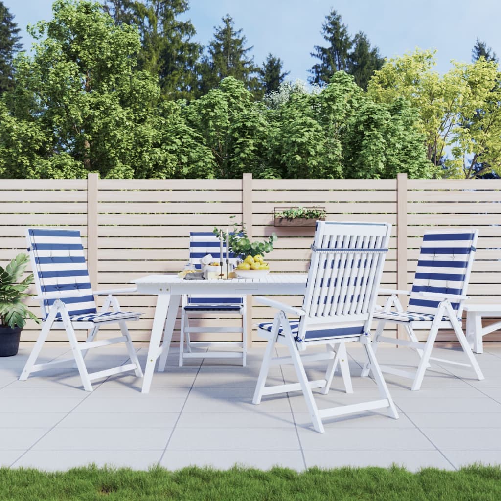 Coussins pour chaises longues 4 pièces Tissu rayé bleu et blanc
