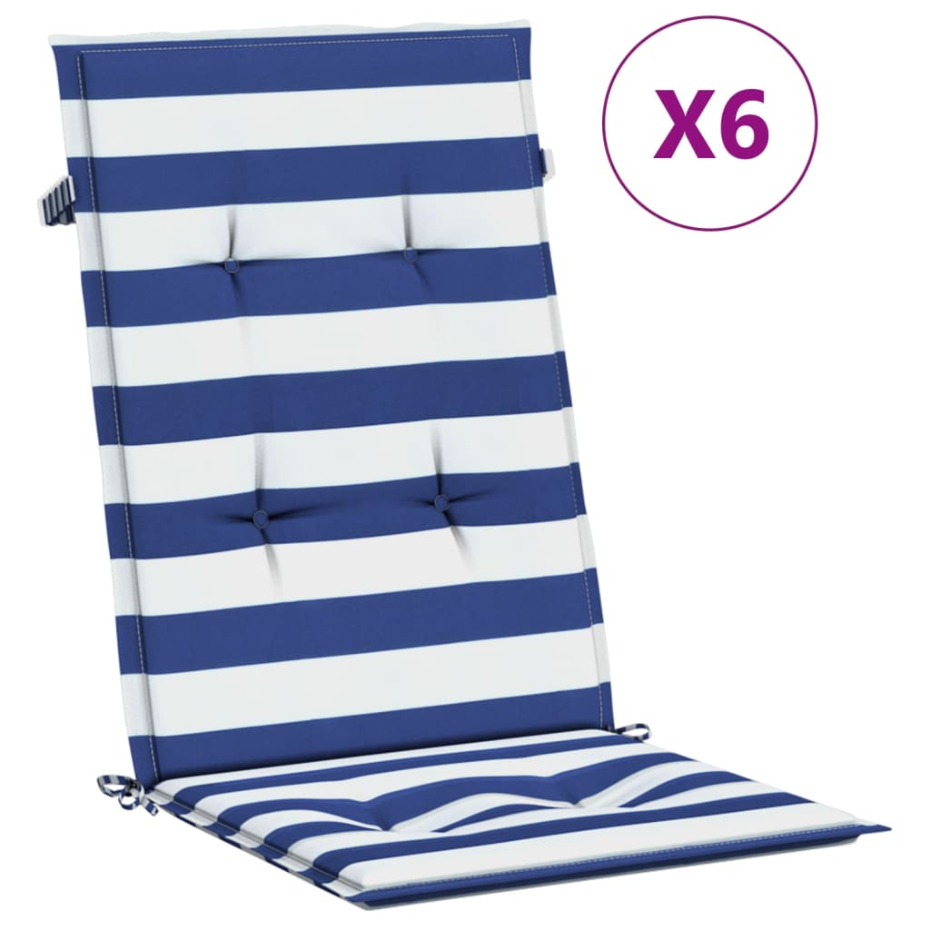 High-back cushion pads 6 pcs. Blue & White Striped Fabric