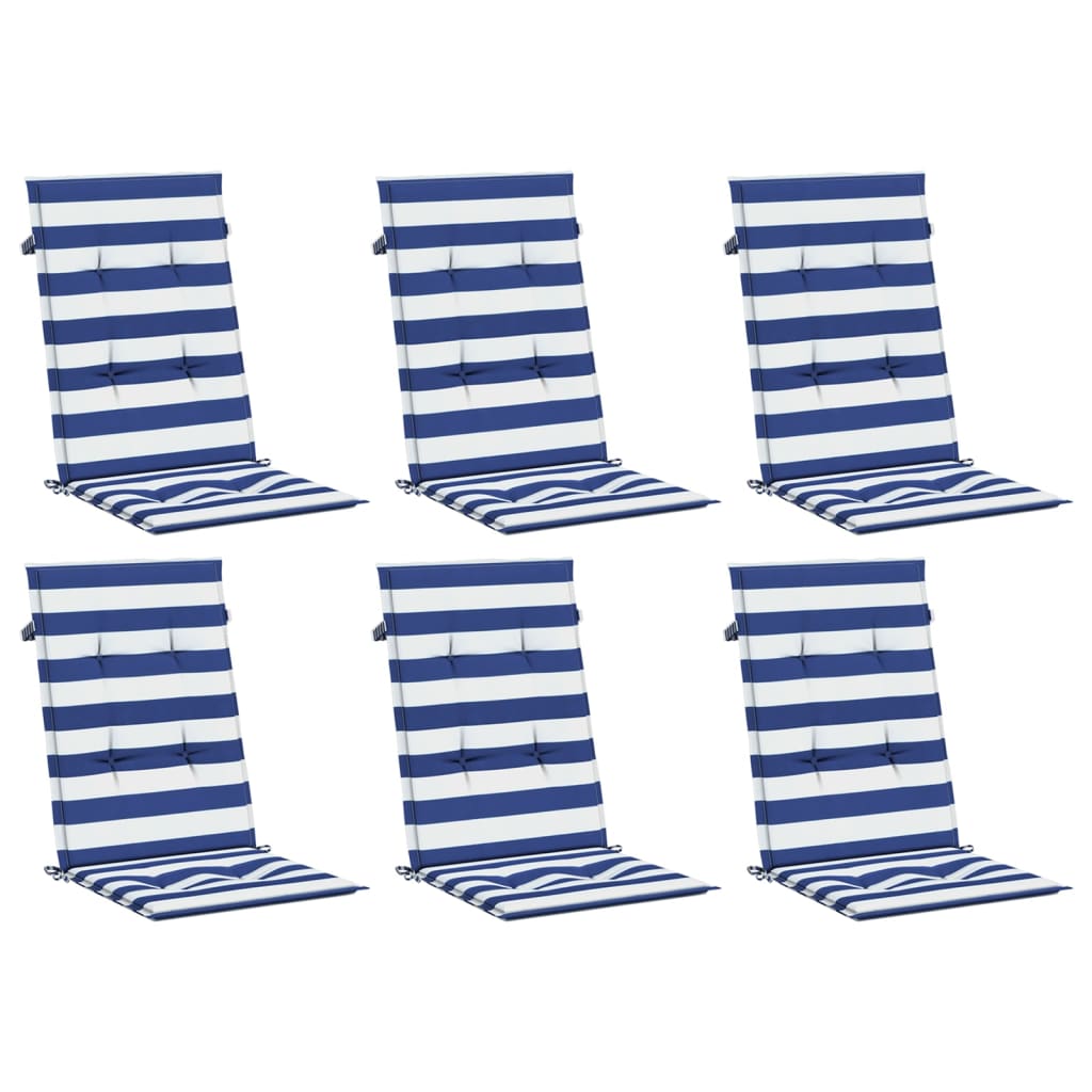 High-back cushion pads 6 pcs. Blue & White Striped Fabric