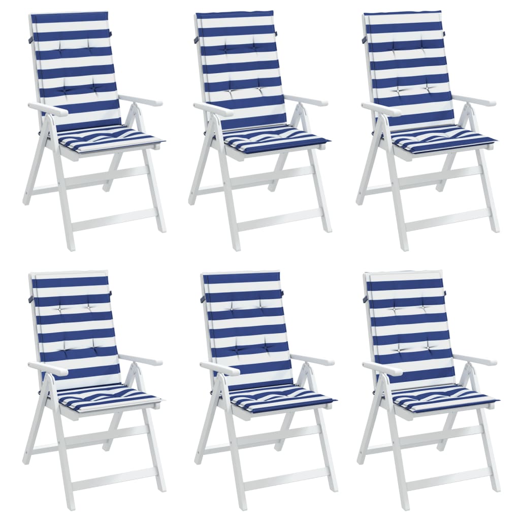 High-back cushion pads 6 pcs. Blue & White Striped Fabric