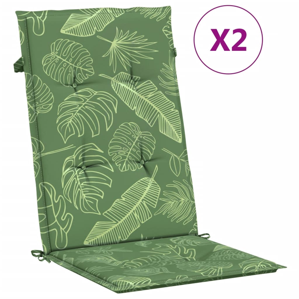 High-back Cushions 2 pcs. Leaf Pattern Fabric