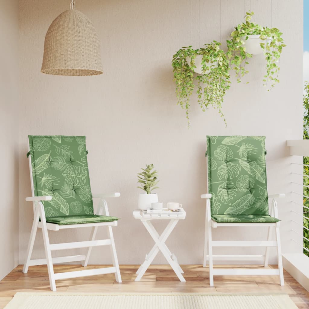 High-back Cushions 2 pcs. Leaf Pattern Fabric