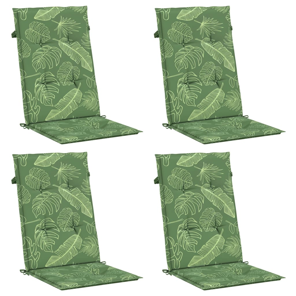 High-back cushion pads, 4 pcs., leaf pattern fabric
