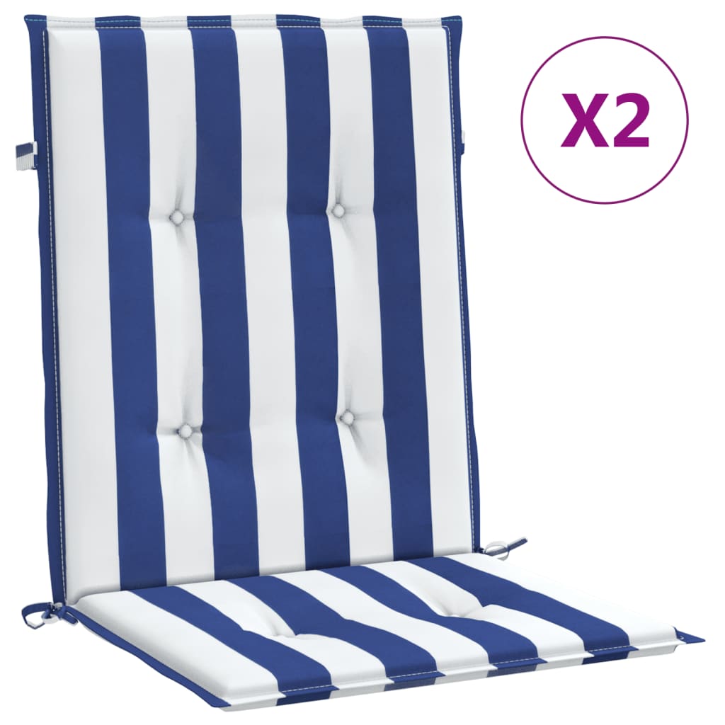 Coussins pour chaises basses 2 pcs Tissu rayé bleu et blanc