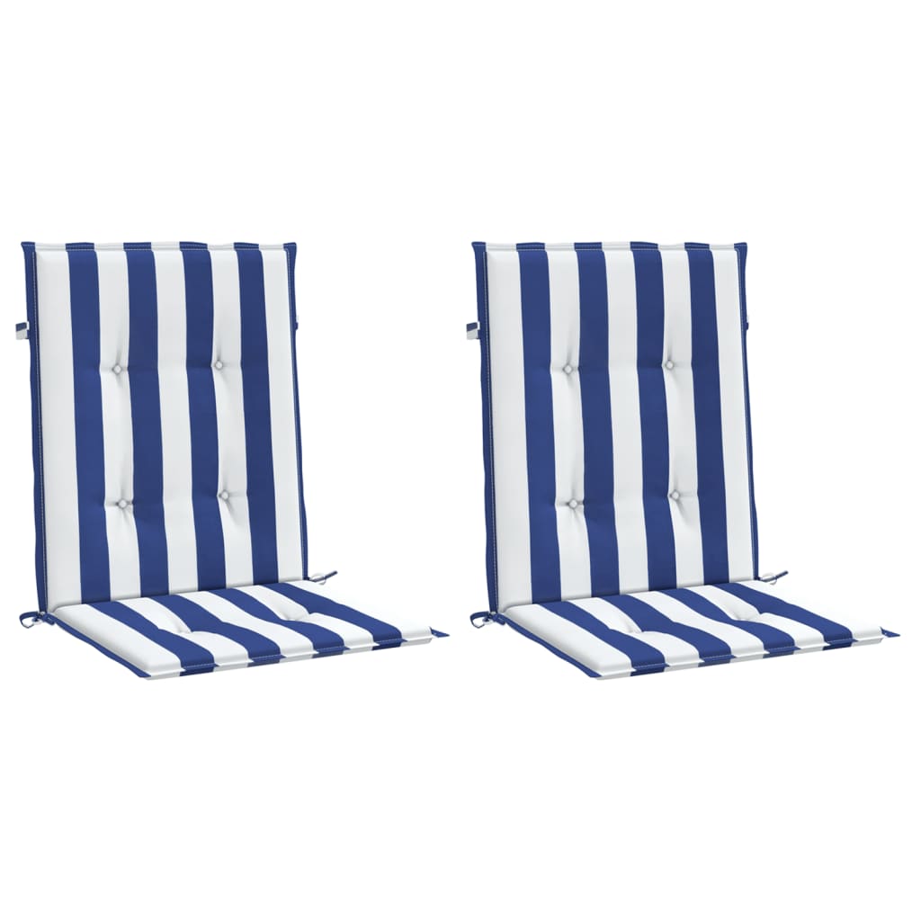 Coussins pour chaises basses 2 pcs Tissu rayé bleu et blanc