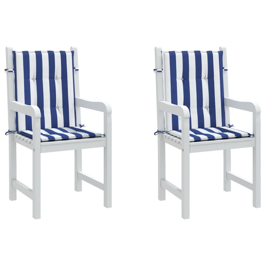 Coussins pour chaises basses 2 pcs Tissu rayé bleu et blanc