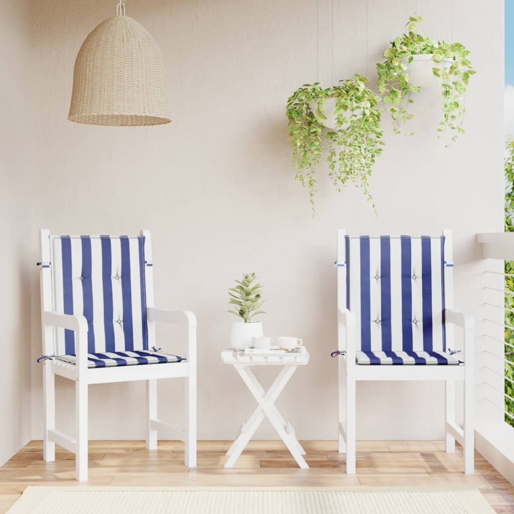 Coussins pour chaises basses 2 pcs Tissu rayé bleu et blanc