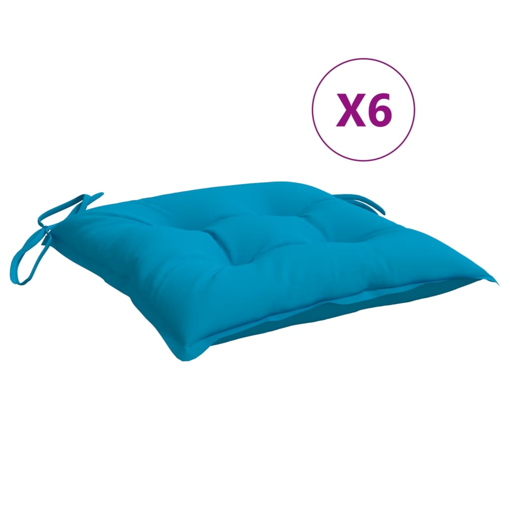 6 Light Blue Chair Cushions 40x40x7 cm Oxford Fabric