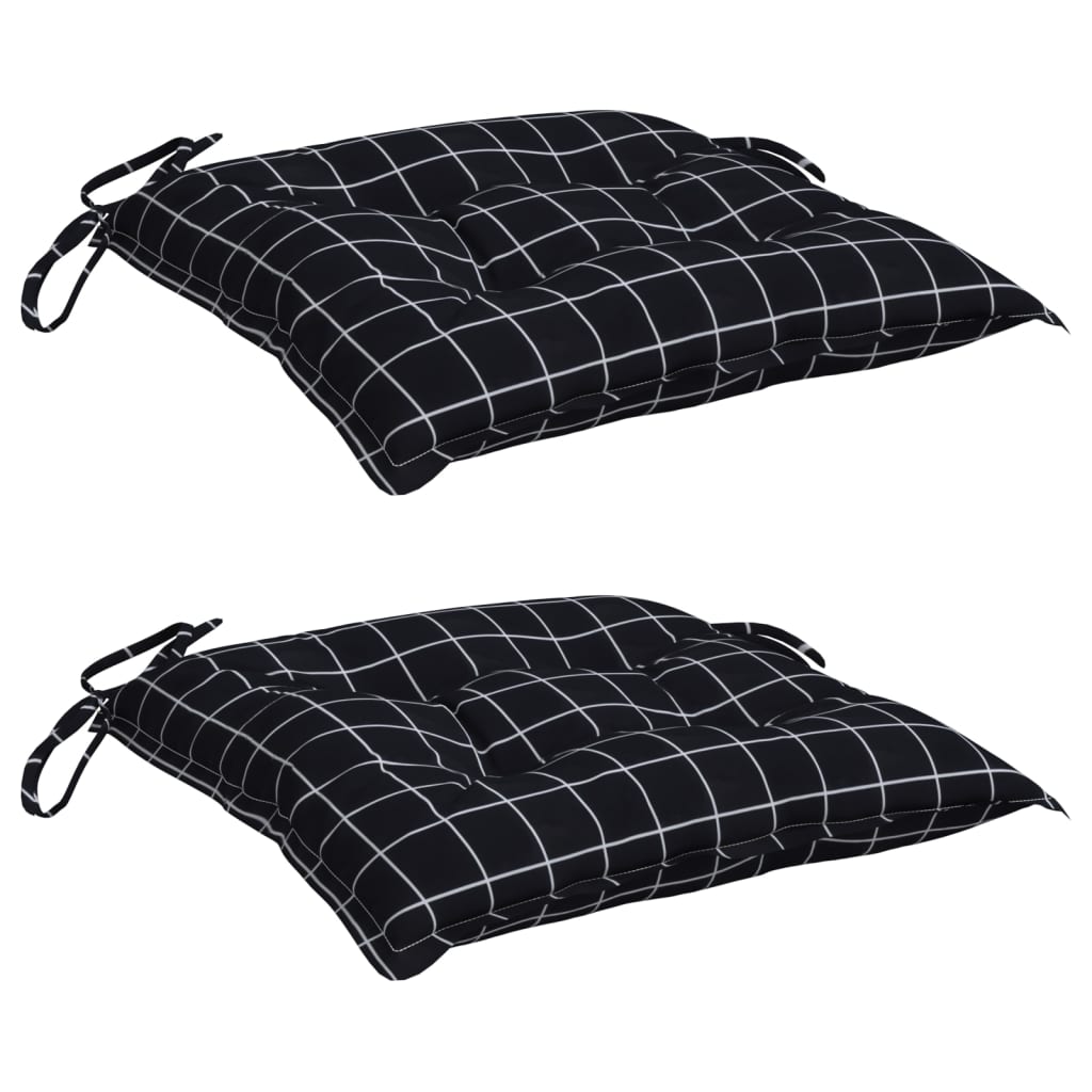 Chair Cushions 2 pcs. Black Plaid Pattern 40x40x7 cm Fabric