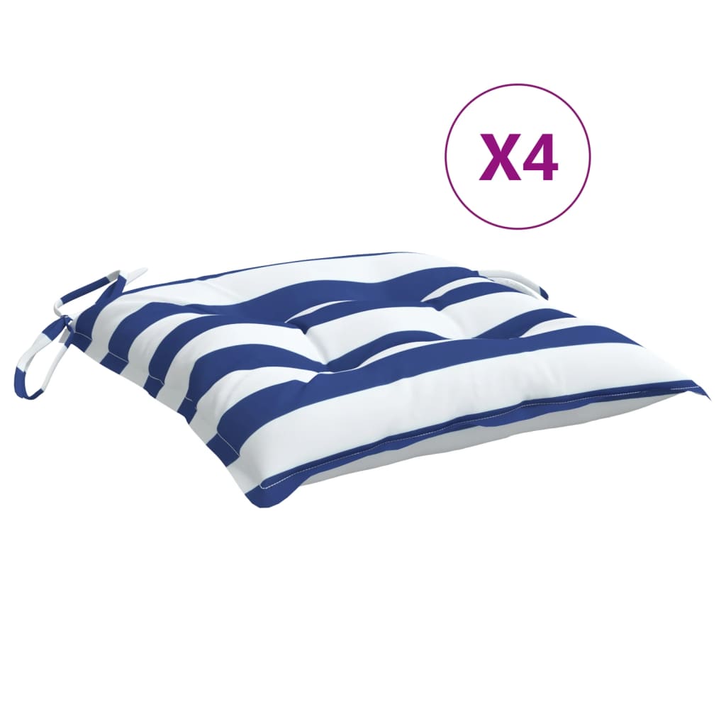 Chair Cushions 4 pcs. Blue & White Striped 50x50x7cm Oxford Fabric