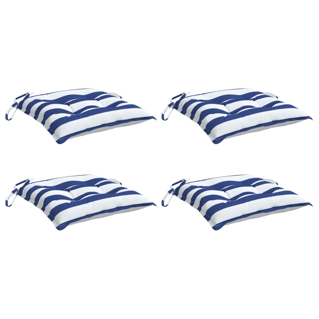 Chair Cushions 4 pcs. Blue & White Striped 50x50x7cm Oxford Fabric
