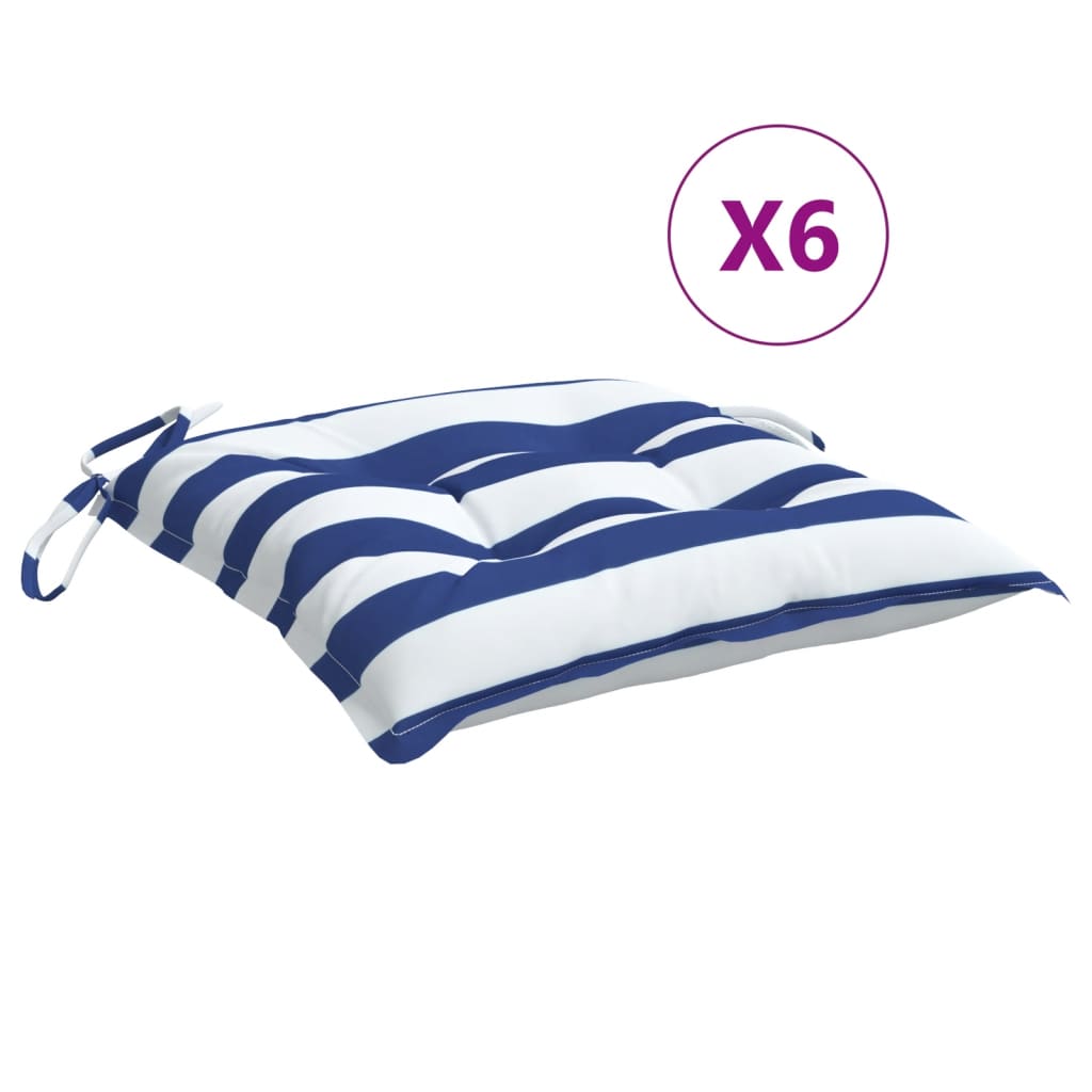 Chair Cushions, 6 pcs. Blue & White Striped 50x50x7cm Oxford Fabric