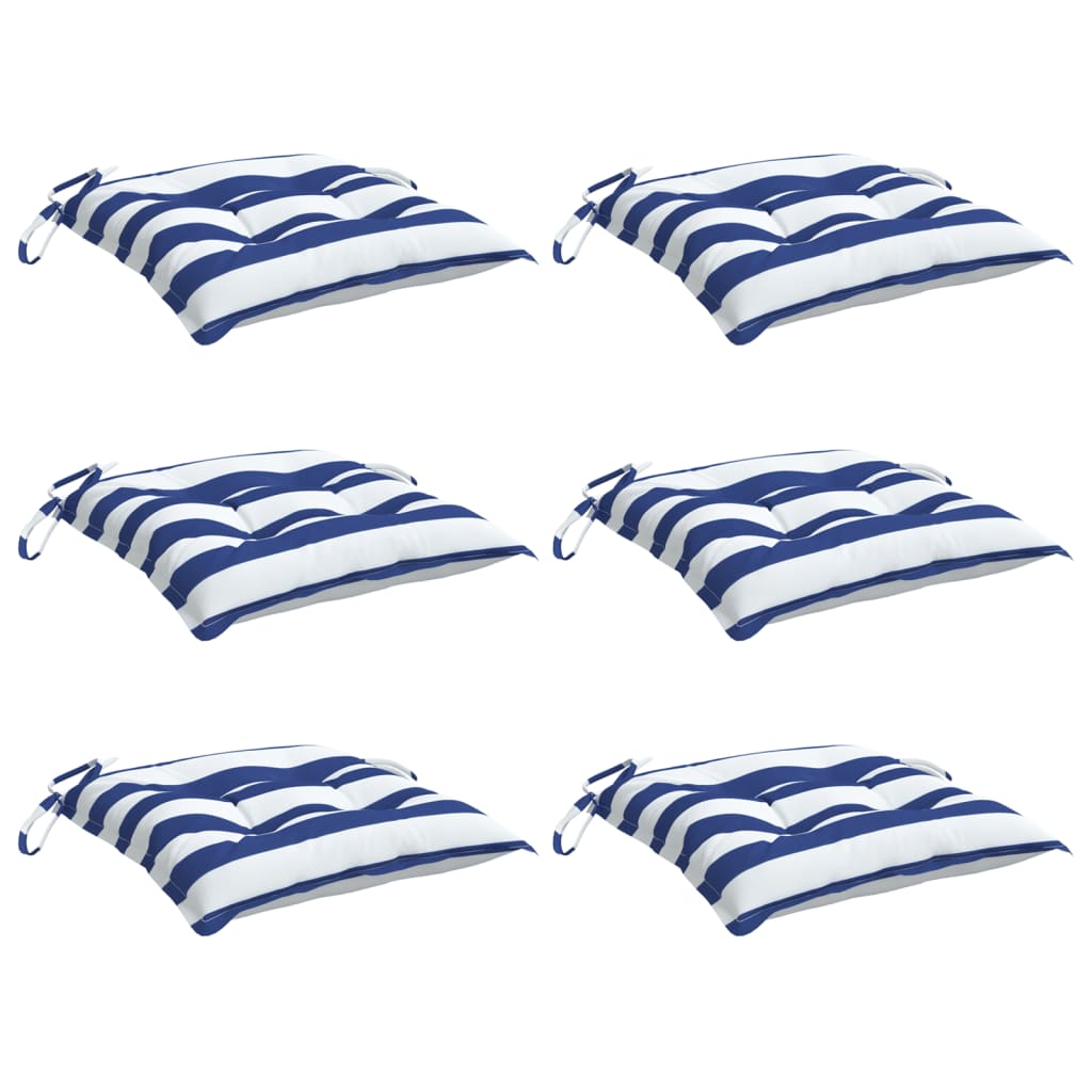 Chair Cushions, 6 pcs. Blue & White Striped 50x50x7cm Oxford Fabric