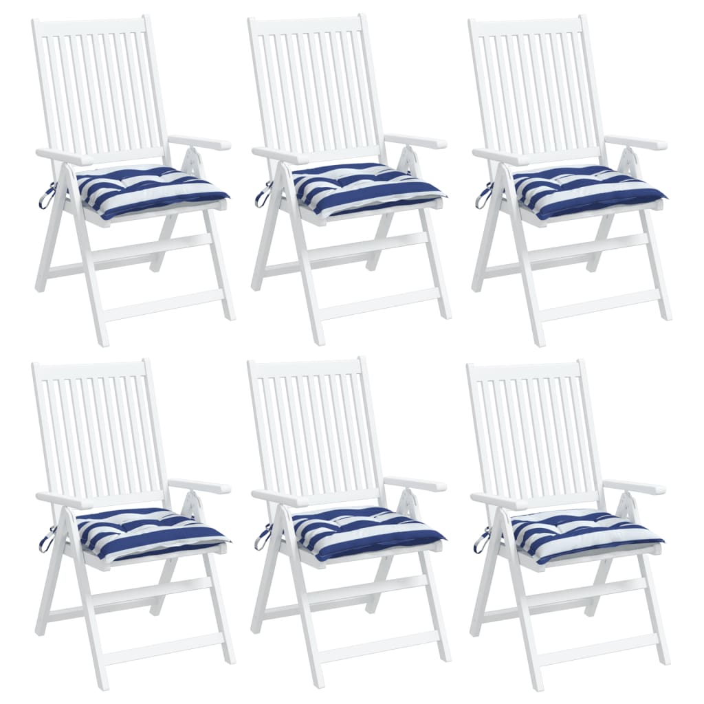 Chair Cushions, 6 pcs. Blue & White Striped 50x50x7cm Oxford Fabric