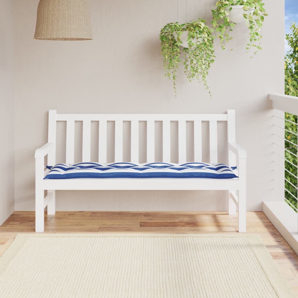 Garden Bench Cushion Blue & White Striped 150x50x7 cm