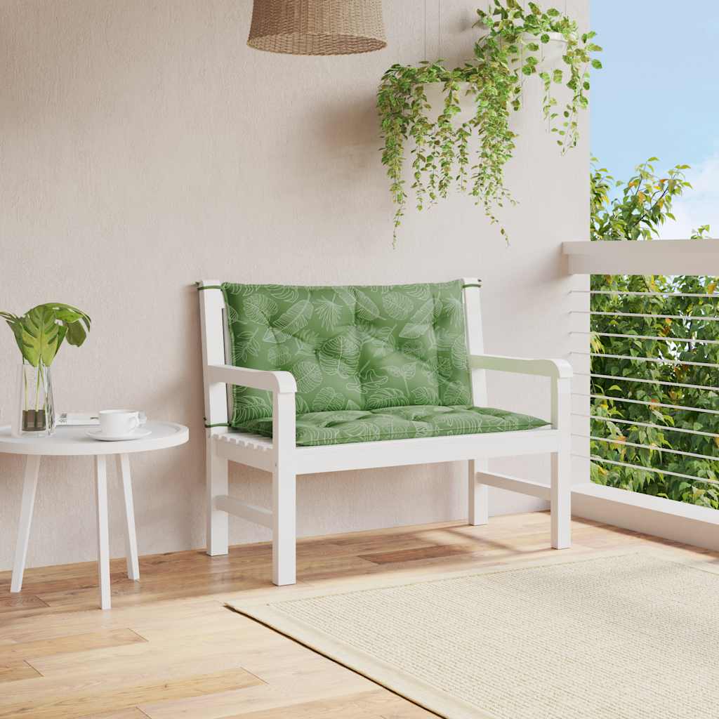 Garden bench cushions 2 pcs. leaf pattern 100x50x7 cm fabric