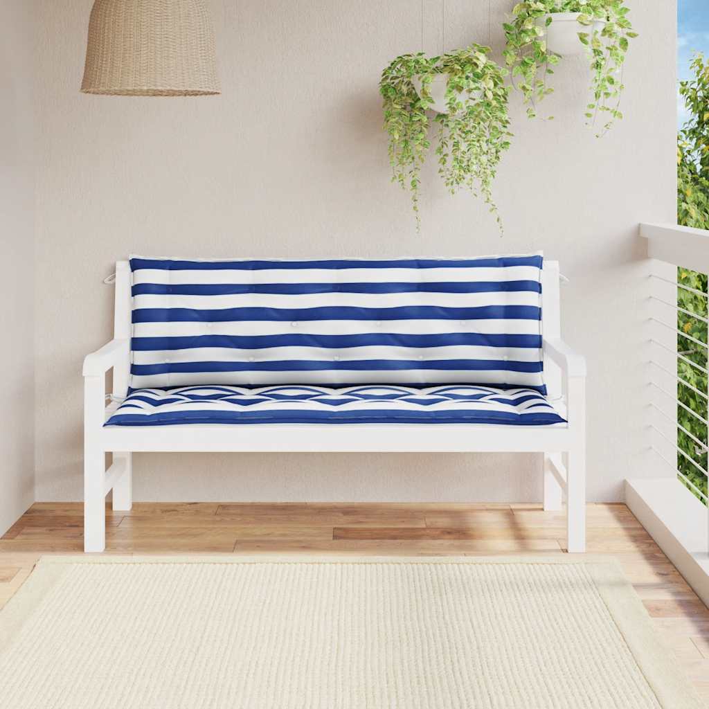 Garden Bench Cushions, 2 pcs, Blue & White Striped, 150x50x7cm Fabric