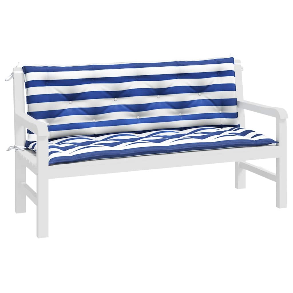 Garden Bench Cushions, 2 pcs, Blue & White Striped, 150x50x7cm Fabric