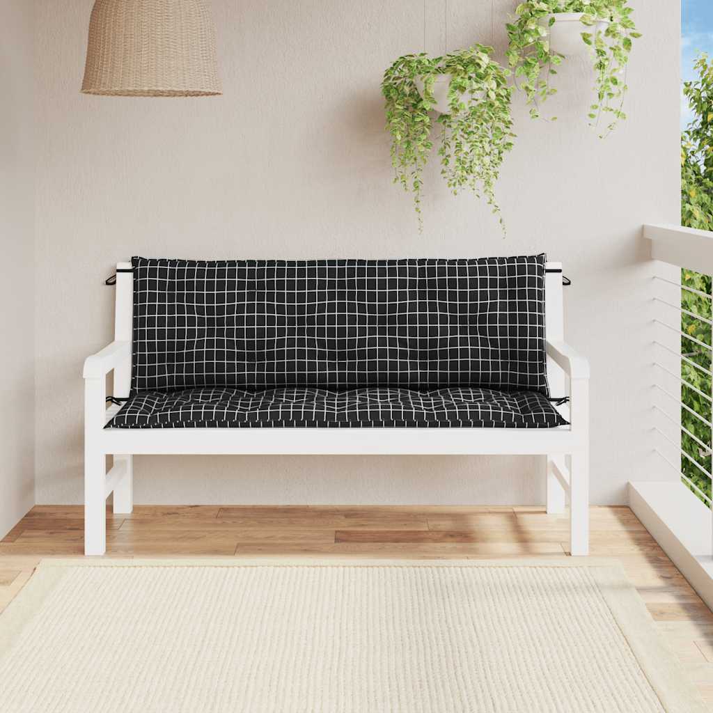 Coussins pour banc de jardin 2 pcs Noir à carreaux 150x50x7 cm Tissu