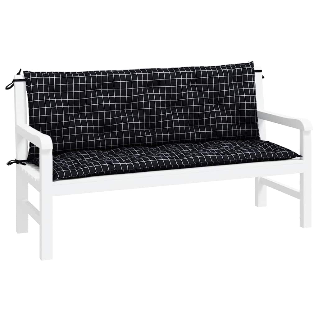 Coussins pour banc de jardin 2 pcs Noir à carreaux 150x50x7 cm Tissu