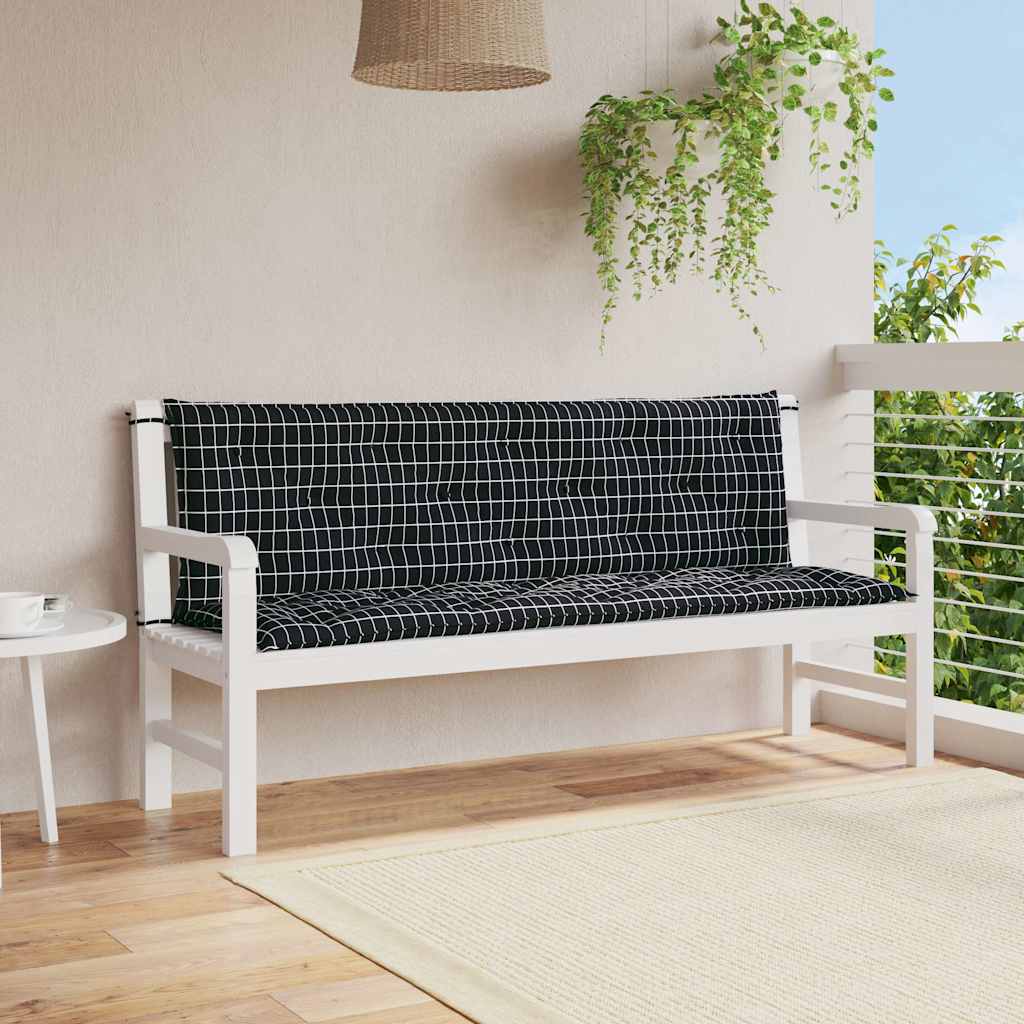 Coussins pour banc de jardin 2 pcs Noir à carreaux 150x50x7 cm Tissu