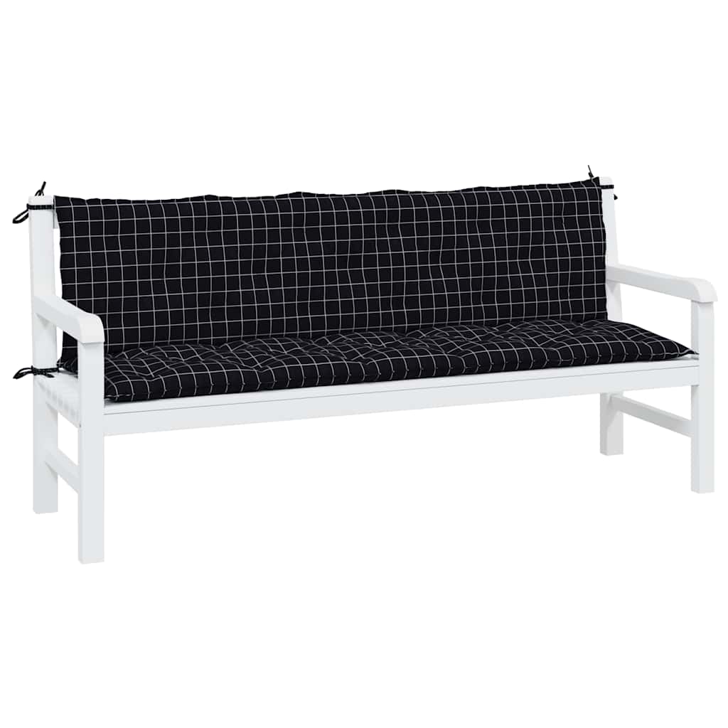 Garden Bench Cushions 2 Pcs. Black Checkered Pattern Oxford Fabric