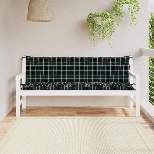 Garden Bench Cushions 2 Pcs. Black Checkered Pattern Oxford Fabric