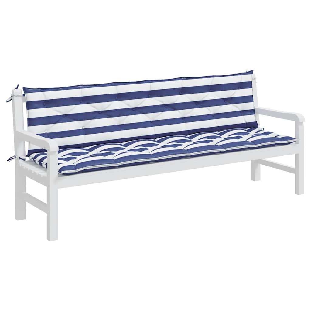 Garden bench cushions, 2 pcs, blue & white striped, 200x50x7cm, fabric