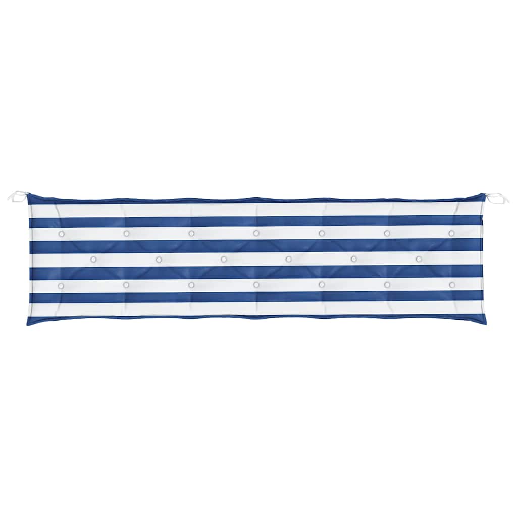 Garden bench cushions, 2 pcs, blue & white striped, 200x50x7cm, fabric