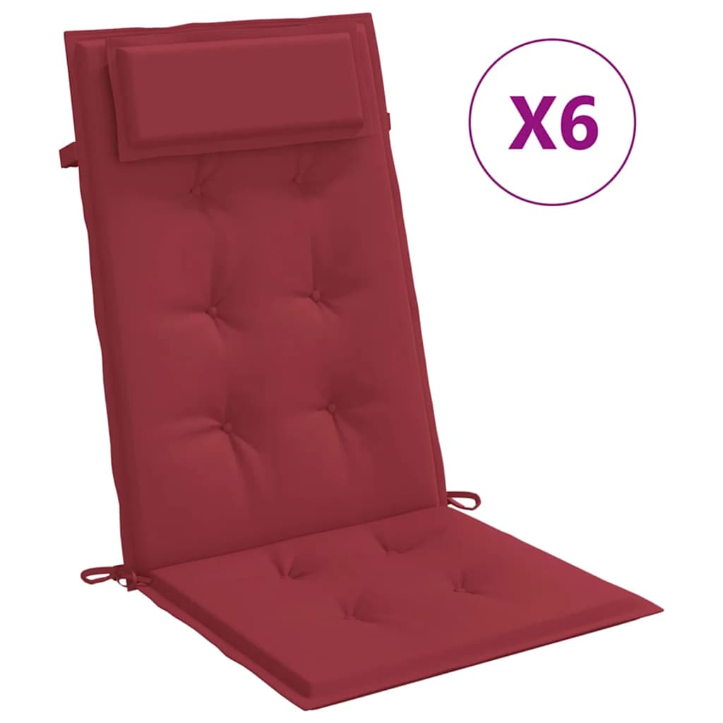 Coussins de dossier haut 6 pces Tissu Oxford rouge bordeaux