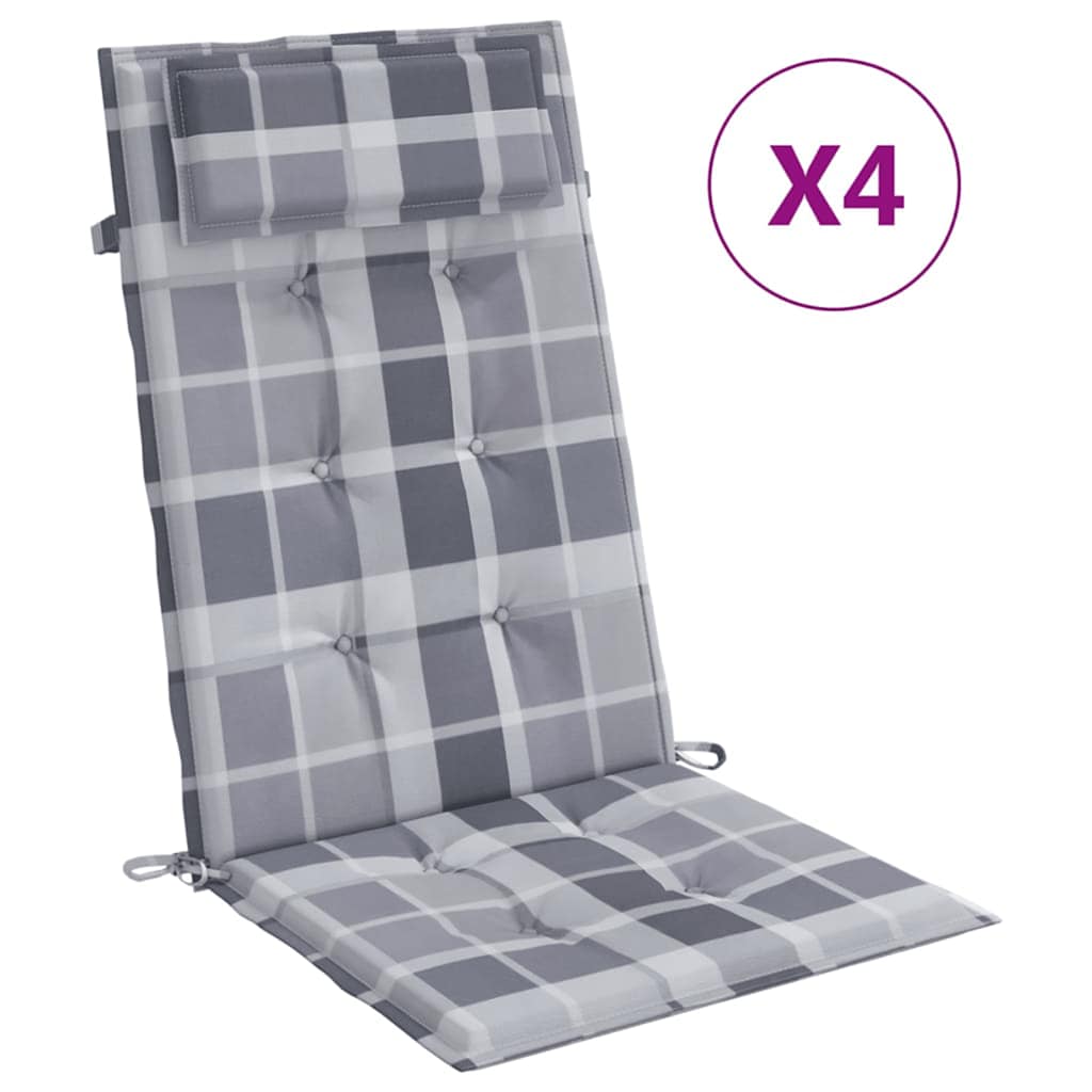 Coussins pour chaises longues 4 pcs. Gris motif à carreaux tissu Oxford
