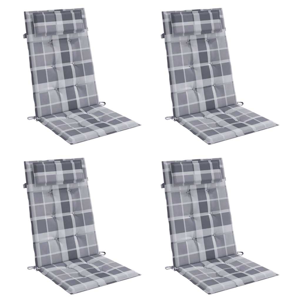 Coussins pour chaises longues 4 pcs. Gris motif à carreaux tissu Oxford
