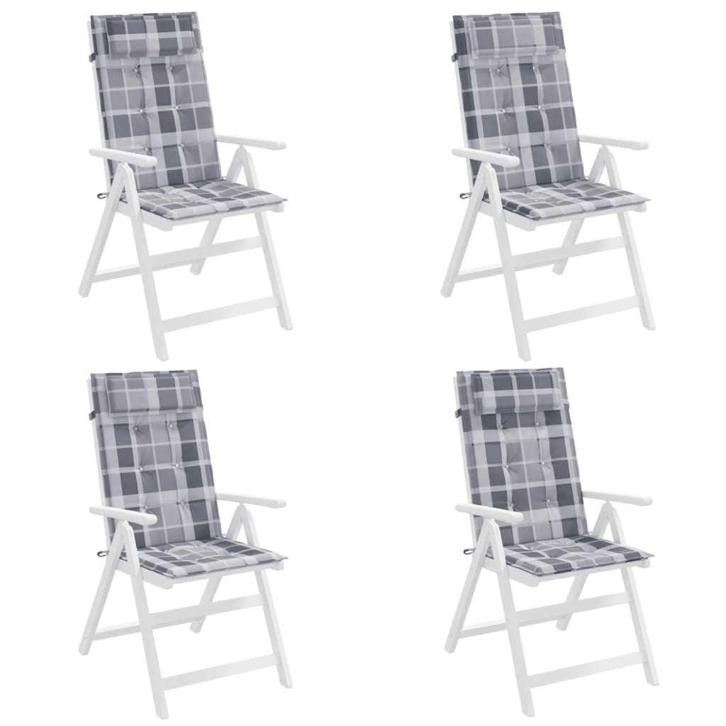 Coussins pour chaises longues 4 pcs. Gris motif à carreaux tissu Oxford