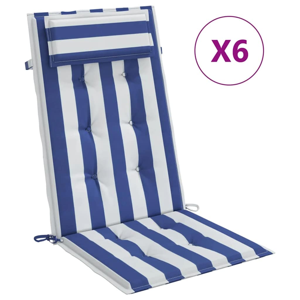 High-back cushion pads 6 pcs. Blue & White Striped Oxford fabric