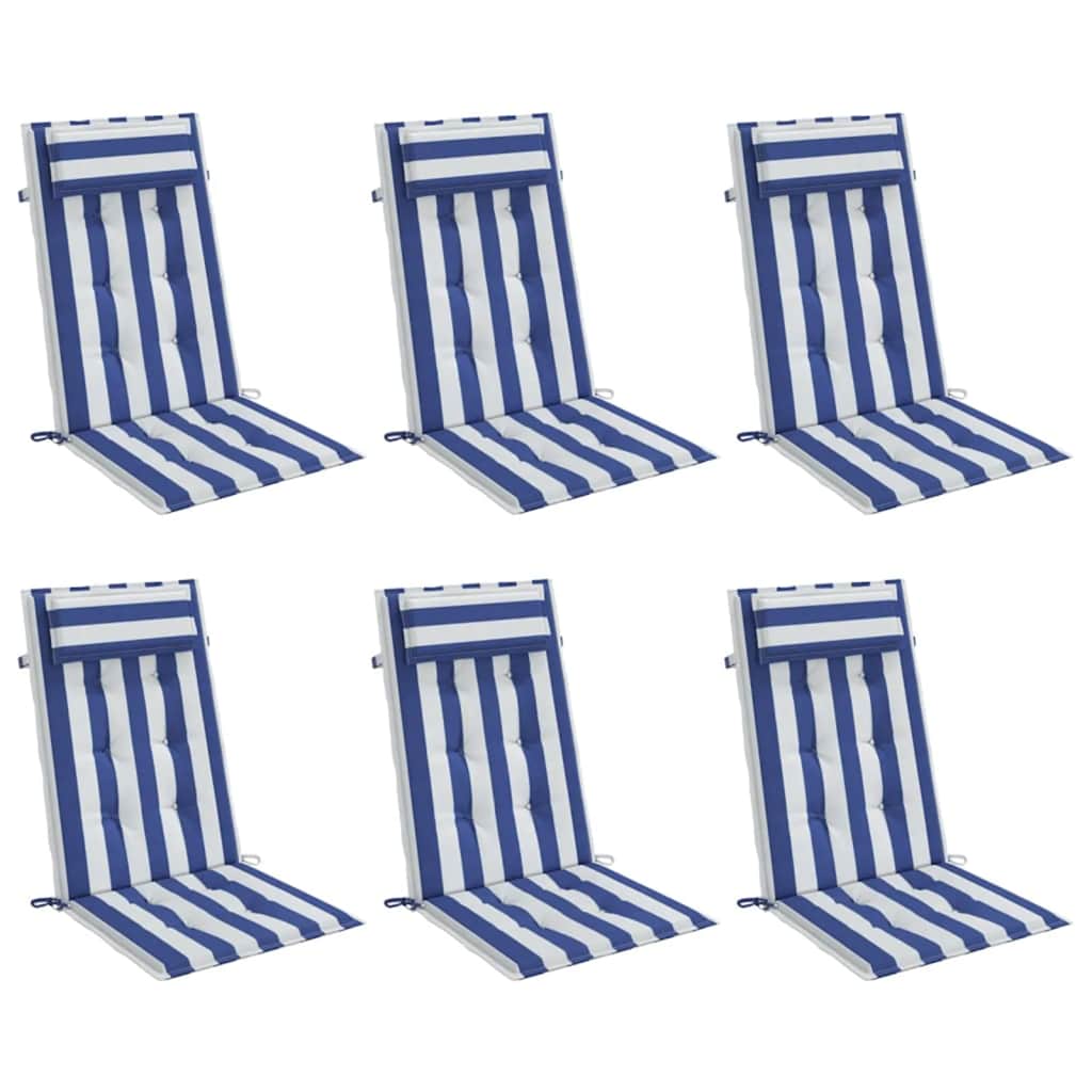 High-back cushion pads 6 pcs. Blue & White Striped Oxford fabric