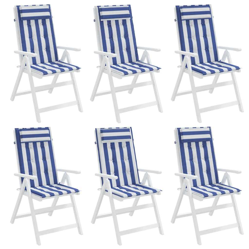 High-back cushion pads 6 pcs. Blue & White Striped Oxford fabric