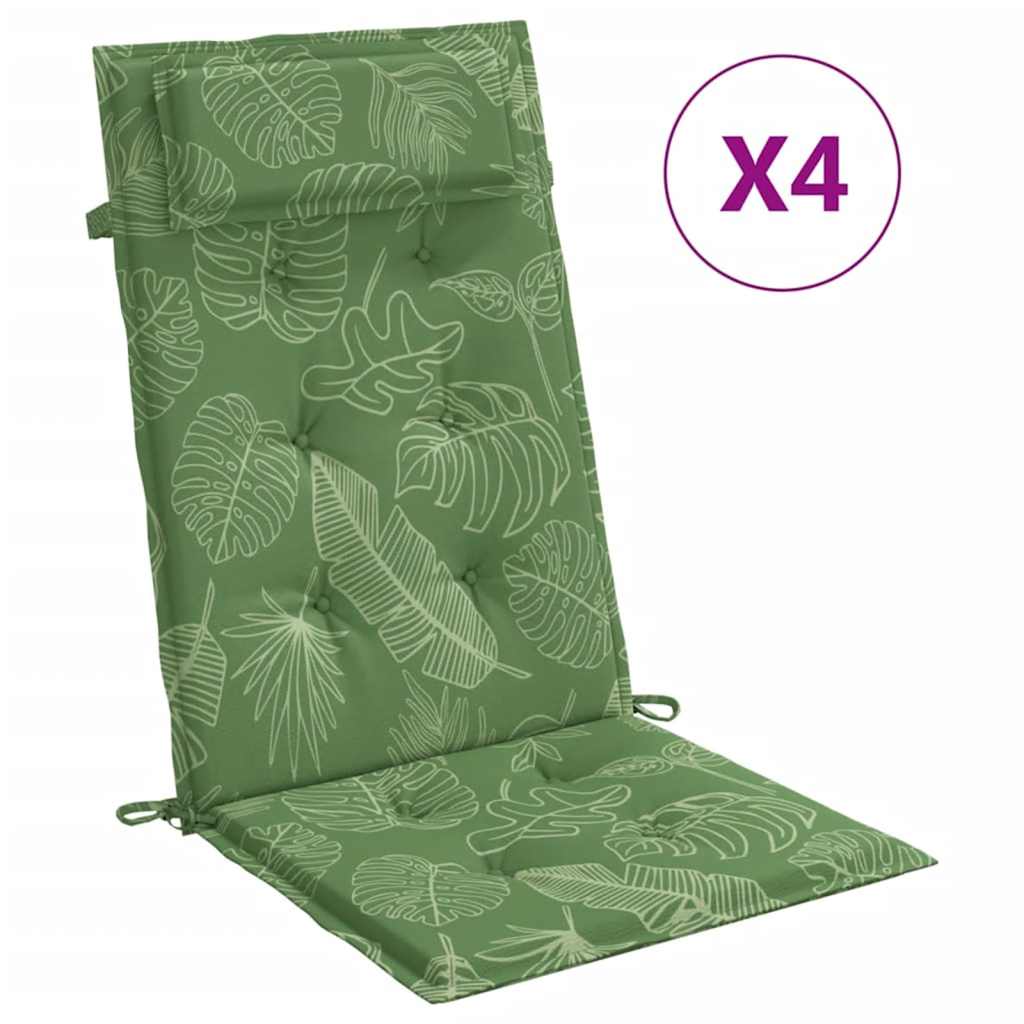 High-Back Cushions 4 pcs. Leaf Pattern Oxford Fabric
