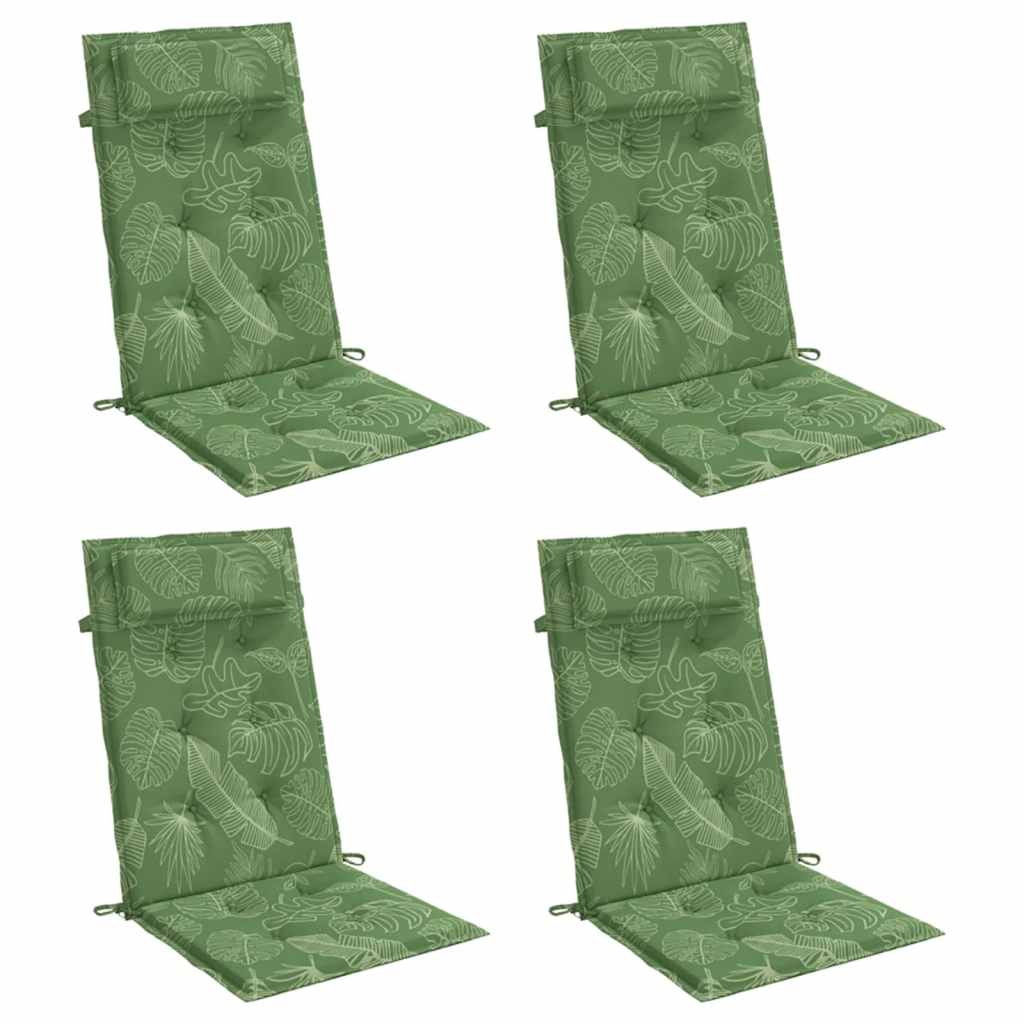 High-Back Cushions 4 pcs. Leaf Pattern Oxford Fabric