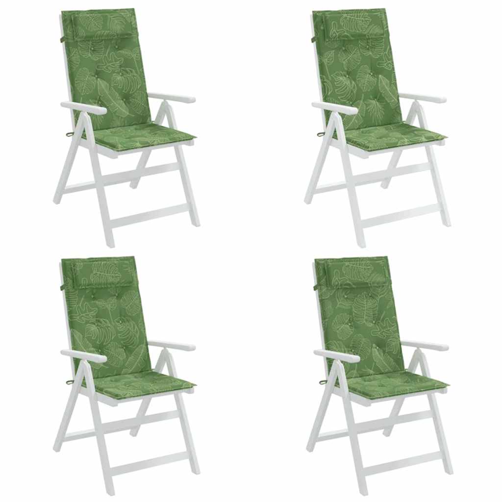 High-Back Cushions 4 pcs. Leaf Pattern Oxford Fabric