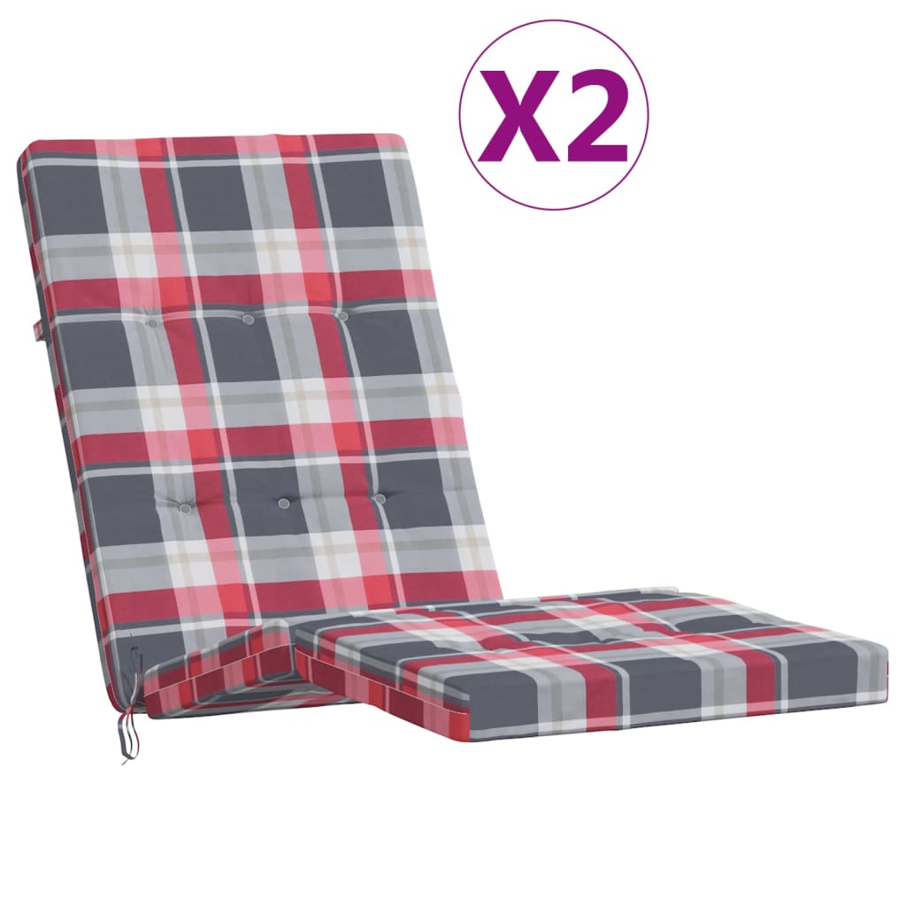 Coussins pour chaise longue 2 p. Rouge à carreaux Tissu Oxford
