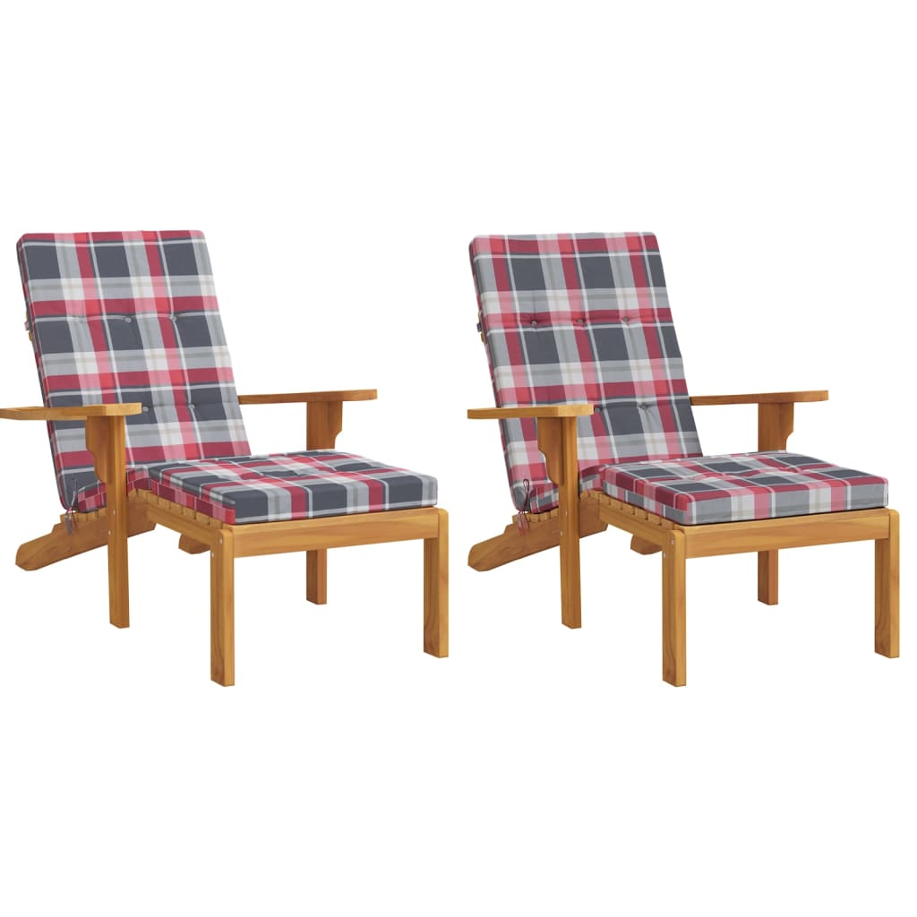 Coussins pour chaise longue 2 p. Rouge à carreaux Tissu Oxford