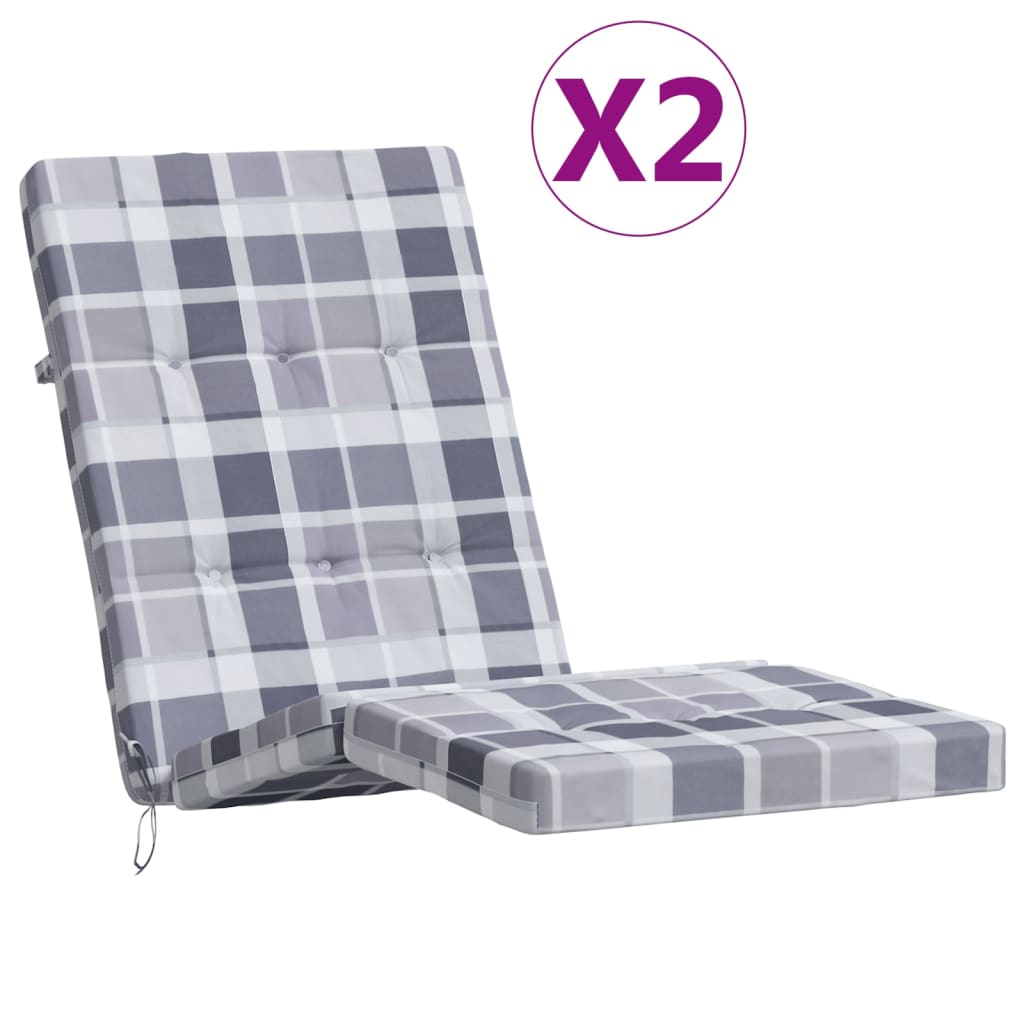 Deck Chair Cushions 2 pcs. Grey Plaid Oxford Fabric