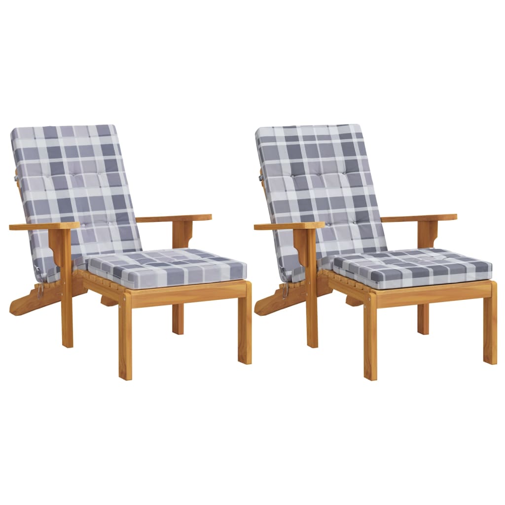 Deck Chair Cushions 2 pcs. Grey Plaid Oxford Fabric