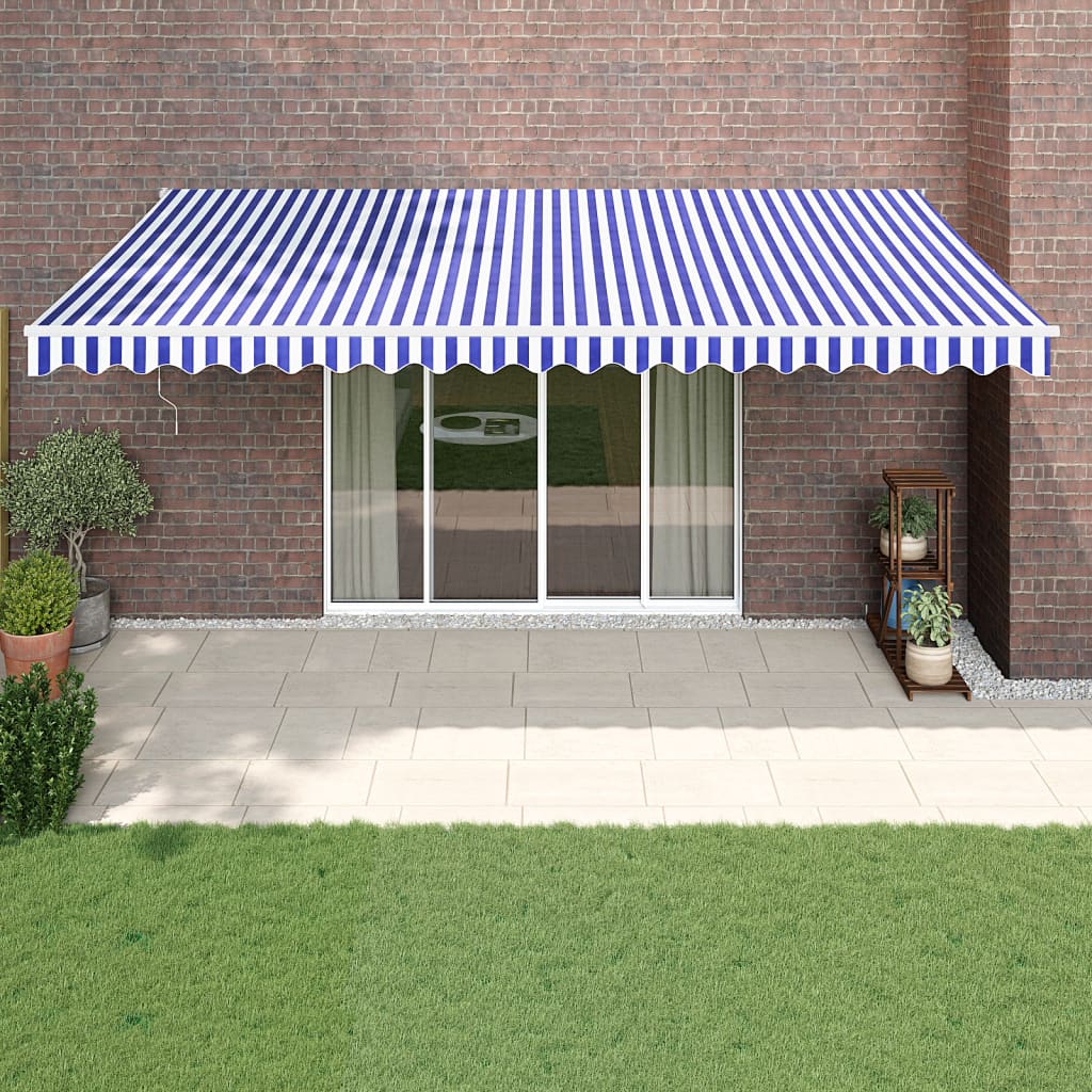 Markise Einziehbar Blau und Weiß 5x3 m Stoff und Aluminium