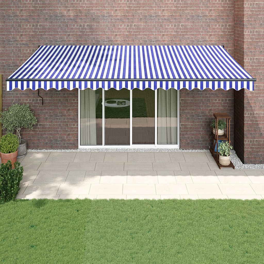 Markise Einziehbar Blau und Weiß 5x3 m Stoff und Aluminium
