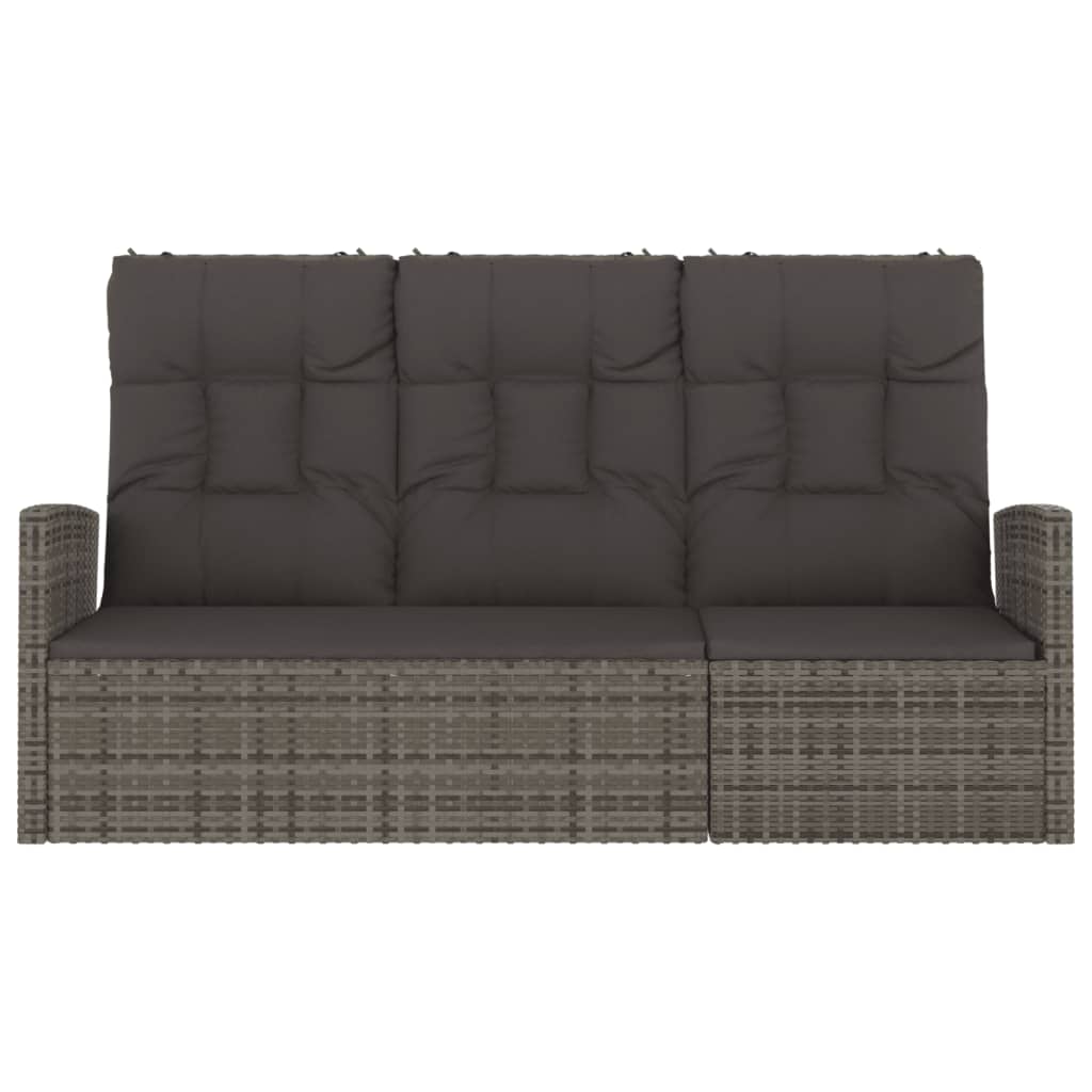 Gartenbank mit Liegefunktion & Kissen Grau 173 cm Poly Rattan